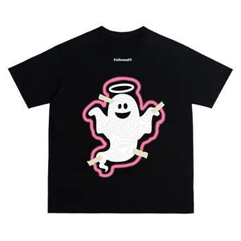 Muži Streetwear Tričko 2023 Harajuku T Shirt Lete Hip Hop Topy Tees Zábavné Diabol Ghost Grafické T-Shirt Bavlna Čierna Béžová Biela