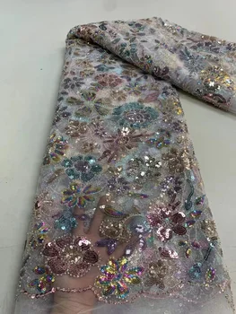 afrika čipky tkaniny vysokej kvality 2023 vyšívaný tyl kvet 5 dvore oka materiálu Zlata na predaj svadobné šaty, šitie