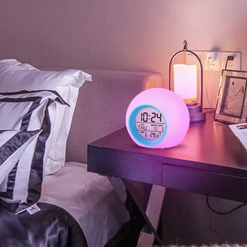 1 PC Creative 7 Farebné Kruhové LED Svetlo, Digitálne budíky Touch Ovládania Deti Deti Prebudiť Budík