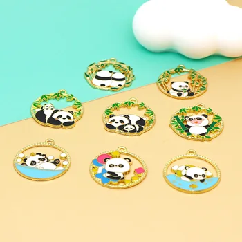 10Pcs Catoon Bamboo Panda Zliatiny Charms Módne Smalt Náušnice, Náhrdelník Plavidlá Prívesok Kawaii Keychain Náramok Dekor Príslušenstvo