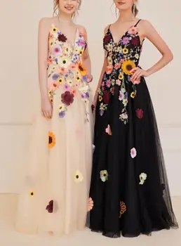 14732#IENA Vyšívaný Kvetinový Farebné Svadobné Šaty pre Ženy Víla Kvetinové Šaty Pre Svadobný Obrad Vlastné Estetické Šaty