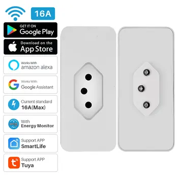16A Smart Plug Brazília WiFi Tuya Intelligent Power Monitor Zásuvky Načasovanie SmartLife APP Remote Kompatibilný So Alexa Domovská stránka Google