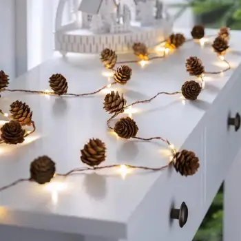 20 LED Reťazec Ľahké Nepremokavé Vonkajšie Vianočné Borovice Kužeľ Svetla LED Medený Drôt Víla Garland Terasa Zdobia Lampa