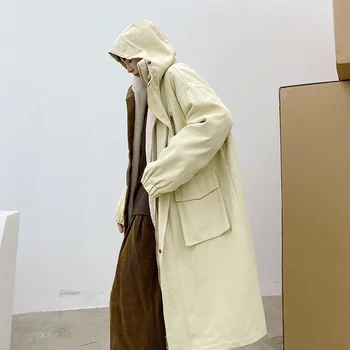 2021 zimné kórejský štýl Dlhej časti Dva kusy Čalúnená kabáty pre mužov príležitostné voľné ovčej vlny kabát mužov,veľkosť M-XL