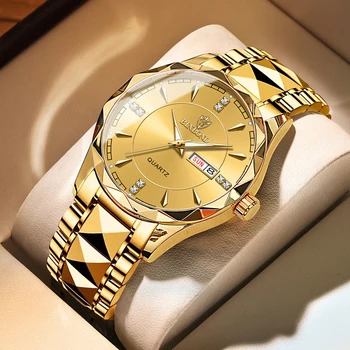 2023 Nové Módne Zlaté pánske Hodinky z Nerezovej Ocele Top Značky Luxusné Nepremokavé Mužov Dátum náramkové hodinky Quartz Relogio Masculino