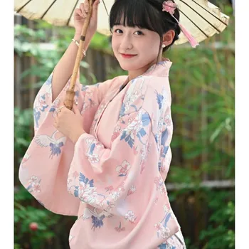 2023 Nové Žien Tradičné Kimono Šaty S Bielym Obi kvetov Vytlačené Yukata Župany Tanečné predstavenie Cosplay Kostým