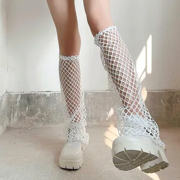 2023 Nový Punk Gotická Čierna Rybárskeho Čisté Dlhé Ponožky Ženy Vonkajšie Kolená Vysoké Elastické Nohu Ohrievačov Dievča V Pohode Priedušná Lolita Ponožka