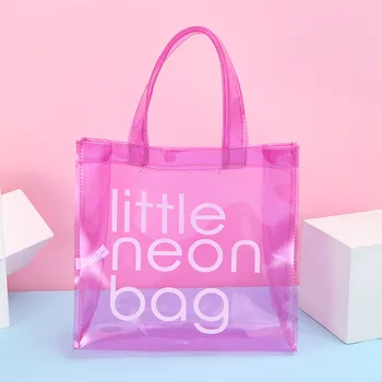 250 Ks/Veľa Malých Málo Neon Tlač Transparentné Svetlé Candy Farby Kozmetické Držiteľ Plávať PVC Umývanie Tote Bag