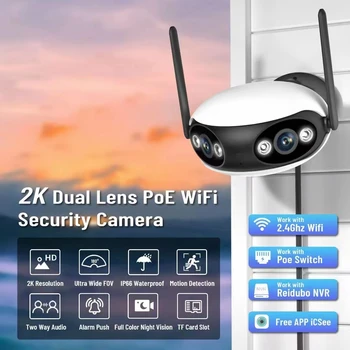 2K HD iCsee APP 180Degree Široký Uhol Duálny Objektív POE WIFI IP Kamera, Podpora NVR Farebná Bezpečnostné CCTV Baby Monitor