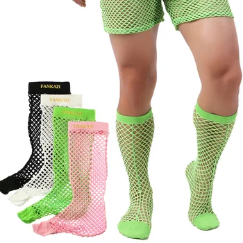 4 Farby Mužov Obyčajné Ponožky, Sieťované Vidieť Cez Sexy Trubice Ponožky Kolená Vysoké Ponožky Muž Gay Party Hry Kostýmy Pre Dospelých Vianočné Darčeky