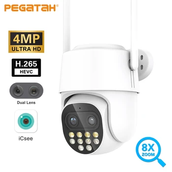 4MP WiFi PTZ IP Kamera Vonkajší Duálny Objektív 8X Digitálny Zoom Automatické Sledovanie Farebné Nočné Videnie CCTV Home Security Kamera iCSee