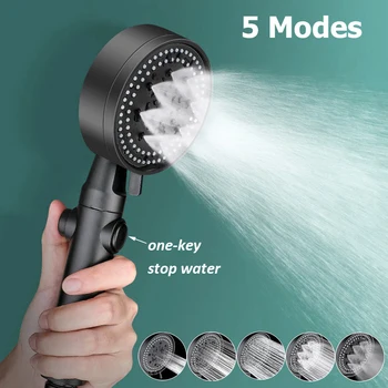 5 Režimov Nastaviteľné Čierne Vaňa Sprcha Hlavy, Vysoký Tlak Na Šetrenie Vody Eco Sprchu Zastaviť Vody Showerhead Kúpeľňových Doplnkov
