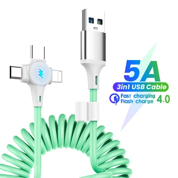 5A 3in1 Jar Kábel Rýchlo Nabíjací Kábel Pre Samsung Huawei Xiao Poco Dátový Kábel Typu C, Mikro Pre iPhone 14 X Nabíjanie USB Kábel