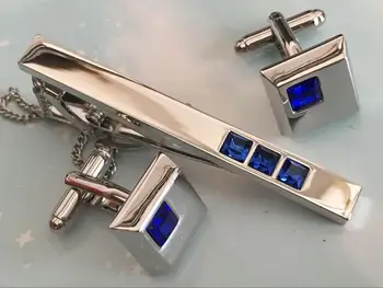 5sets/veľa Klasický Štvorec Crystal manžetové gombíky&Kravatu klip Set Blue/Red Crystal manžetové Kravatu Pin Bar Set pánske Šperky Darček