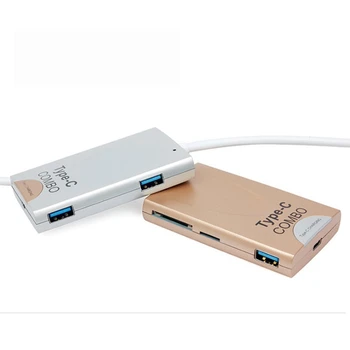 6 v 1, USB 3.1 Typ C KOMBINOVANÝ 3.0 HUB + OTG Card Reader + Typ C Nabíjací Adaptér pre Macbook