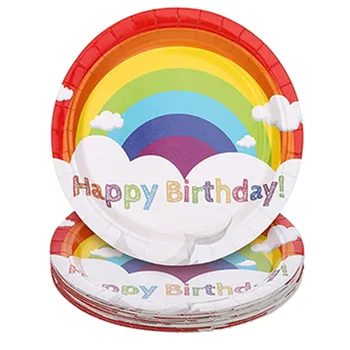 8Guests Rainbow Jednorázový Riad Rainbow Happy Birthday Dosky Obrúsky Dúha Theme na Happy Birthday Party Dekor Deti 1.