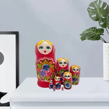 8x Vnorené Bábiky Matryoshka ruskej Bábiky Cartoon Vzor Ozdoby na Kaviareň Spálňa Domov