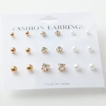 9 Párov/súbor Simulovaných Crystal Pearl Stud Náušnice Set Pre Ženy, Svadobné & Zapojenie Šperky Bijoux Brincos Multi-štýl EB412