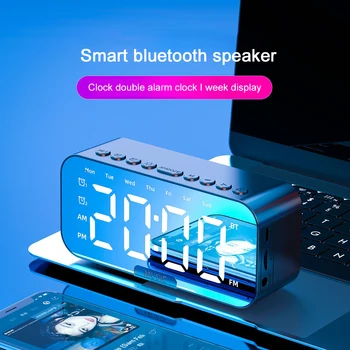 AI inteligentné Audio Bluetooth Reproduktor S Veľkým LED Zrkadlo Displej Budík Digitálny Bezdrôtový Malé Stereo Pre kancelársky balík Office
