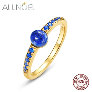 ALLNOEL 925 Sterling Silver Candy Štýl Prstene pre Ženy, Modrá Onyx Lapis Lazuli Tyrkysové Kameň Pozlátené Vintage Jemné Šperky