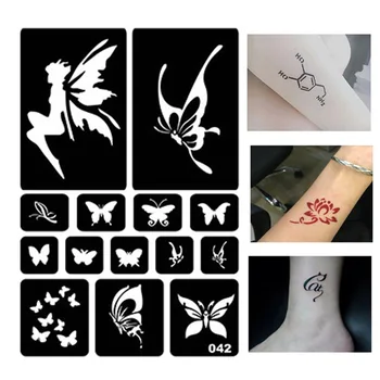 Airbrush Lesk Tetovanie Vzorkovníka Henna Duté Kreslenie Malý Roztomilý Kvet, Motýľ Cartoon Dizajn DIY Body Art Šablóny #275072
