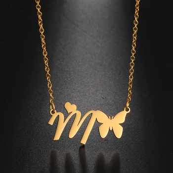 Amaxer Sladké Motýľ Abecedy Náhrdelník A-Z Počiatočné Písmeno Názvu Zlatá Farba Šperky, Darček pre Ženy, Dievča