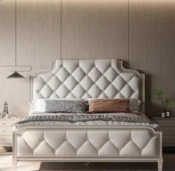 Americký plný masívneho dreva 1.8 m kožené postele, Európske ľahké luxusné talianske jednoduchý moderný štýl manželská posteľ