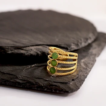 Aneebayh Green Opal Kameň z Nehrdzavejúcej Ocele Otvorené Krúžok Nastaviteľné Geometrické Zlatá Farba Štýlový Jednoduché Módne Šperky pre Ženy