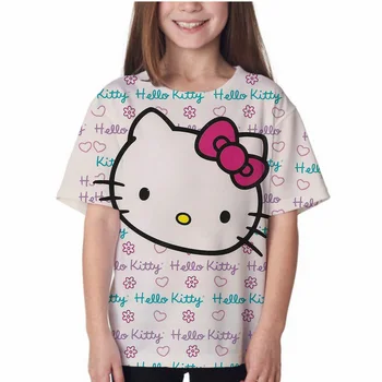 Anime Hello Kitty T Košele Dieťa 3d tričká Top Módne Tričko Krátky Rukáv Kolo Krku Príležitostné Letné Voľné Hello Kitty tričko Topy