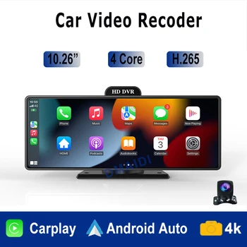 Automobilové DVR 10.26 palec Bezdrôtové CarPlay Android Auto ADAS WiFi AUX Dash Cam GPS FM BT Spätné Kamery videokamery Panel