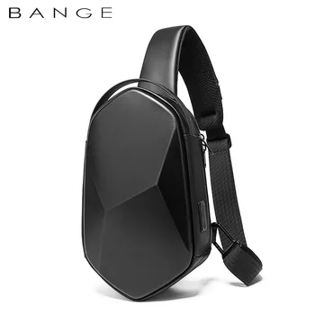 BANGE Hard Shell Dizajn 3.0 USB Nabíjanie Crossbody Taška Tašky cez Rameno Muž Nepremokavé Krátky Výlet Hrudníka Taška Pack pre Mužov Kožená Taška