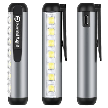 BORUiT Mini LED Baterka Prenosné Baterka USB Rýchle Nabíjanie 7 COB Bočné Svetlo Pero Klip Baterka S Magnetom na Núdzové