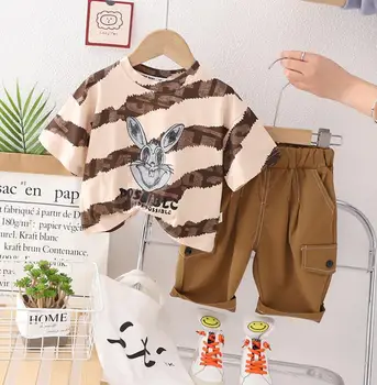Baby boy letné oblečenie oblečenie kórejská Dievča Prekladané cartoon kolo krku pulóver košele, topy a bežné šortky deti tepláky