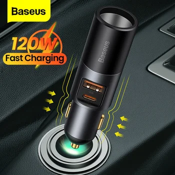 Baseus 120W Auto Nabíjačka Telefónu Rýchle Nabíjanie QC 4.0 3.0 Dual USB Typu C Rozšíriť Nabíjací Adaptér Pre iPhone Xiao Samsung Huawei