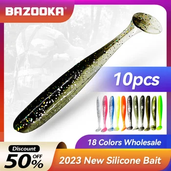 Bazooka 10pcs 100mm Rybárske Lure Mäkké Návnady Silikónové Červ Dvojité Farieb T Chvost Jednoduché Shiner Mora Shad Wobblers Šťuka Blbosť Basy Zime