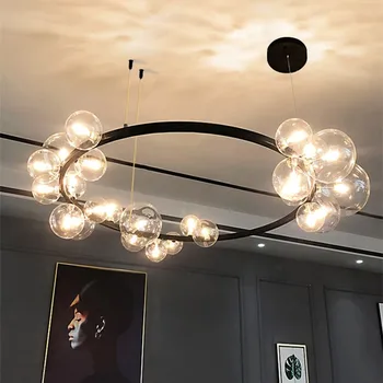 Black LED Luster pre Moderné Obývacia Izba, Jedálenský Stôl Bar Priemyselné sklenenú Guľu Strop Prívesok Lampa Obchod Osvetlenie Kuchyne