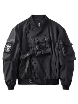 Boh Smrti Bombardér Bunda Hrudníka Vrecku Techwear Mužov Punk Hip Hop Taktické Streetwear Black Varsity Bundy Nadrozmerné MA1 Coats