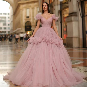 Cenove Ružovej Čipky A-Line Ramena S Backless Kvety Večerné Šaty Formálne Šaty pre Ženy, Svadobné Party 2023
