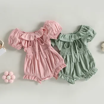 Citgeett Lete Dieťa Dieťa Dievčatá Bežné Kombinézu Farbou Krátky Rukáv Prehrabať Playsuit Oblečenie