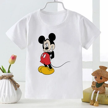 Disney Biela Mickey Mouse Tlač Deti T Tričko Fashion Dropship Minimalistický Cartoon Žena T-Shirt Letné Nový Bežné Vonkajšie Štýl