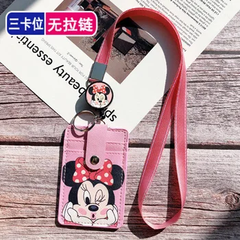 Disney roztomilý Mickey Minnie visí na krku karty držiteľ karty Steh Cartoon ID karty shell pu prípade autobusovej kartu podržte