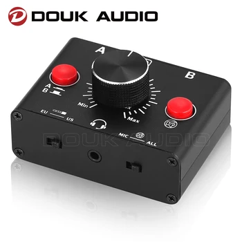 Douk Audio Mini 2-Pásmový Mikrofón Slúchadlá / Reproduktory Audio Prepínač Box A / B Stereo Voliča Manuálne Signál Splitter