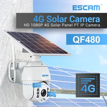 ESCAM QF480 1080P Cloud Storage PTZ 4G Batérie PIR Alarm IP Kamera S Solárny Panel Nočné Videnie IP66 Nepremokavé obojsmerné Audio