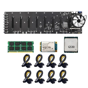 ETH-B75 BTC Ťažba Doska s G530 CPU+Ventilátor+128G SSD+8G DDR3 RAM+8XPower Kábel LGA1155 8 PCIE 16X Sloty 65mm VGA USB
