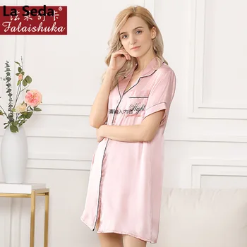 Elegancia ružová 100% originálne hodvábne nocné košele ženy Sexy čistého hodvábu spánku šaty, krátky rukáv dámske pyžamá ženy sleepwear S5639