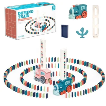 Elektrické Domino Vlak Auto Nastaviť Zvuk a Svetlo Automatické Ktorým Domino Bloky Hra DIY Vzdelávacie Hračky Pre Deti Darček