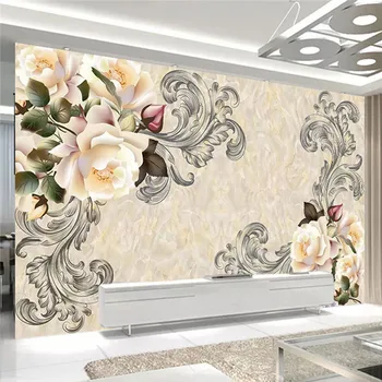 Európsky Štýl 3D Kvety Foto nástennú maľbu, Tapety Obývacia Izba Gauč TV Pozadí Nástenné Maľby Moderné Mramoru Domova Tapety