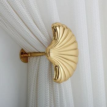 Francúzsky svetlo luxusné mosadz opony háčik tvorivé shell opony háčik na stenu háčik umenie mosadz visí kabát háčik domáce dekorácie