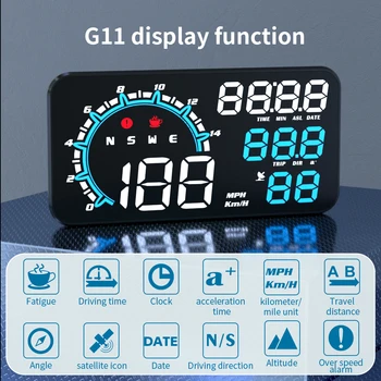 G11 Univerzálny Auto HUD GPS Head Up Display LED Rýchlomer počítadlo kilometrov Čelné sklo Bulík Projektor prekročenia rýchlosti Únava Jazdy Alarm