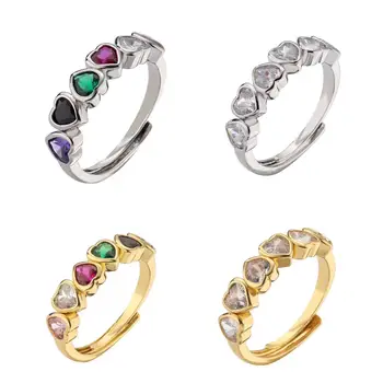 HECHENG, Crystal CZ Srdce Prstene pre Ženy,Luxusné Farebné Prst Prsteň Zásnubný Svadobné Šperky